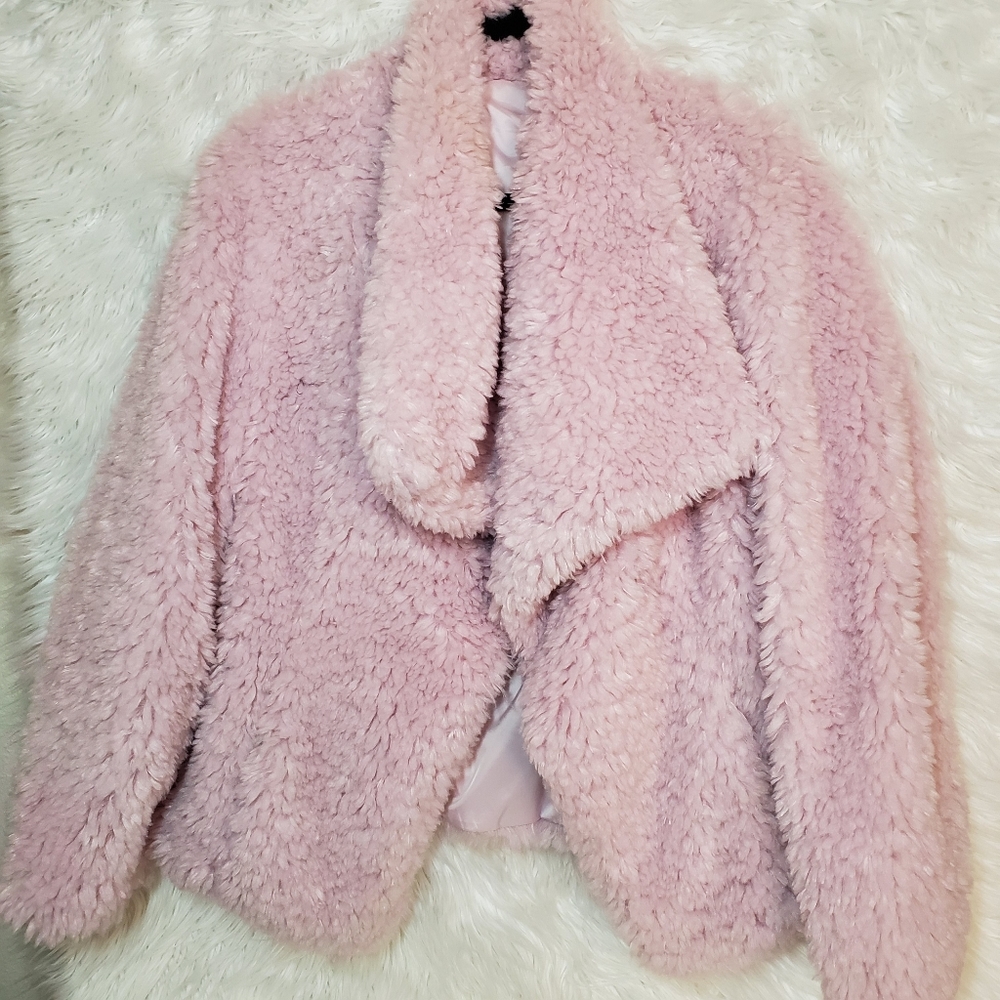 Gianni Bini pink fluffy teddy jacket size L